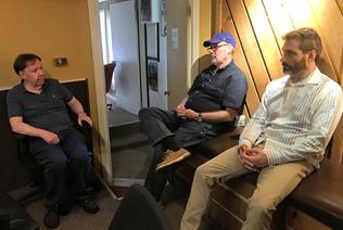 In-between takes at Frank Lamphere's recording session March 09 2020 (L-R) Dan McIntyre, Larry Harris and Dennis Carrol